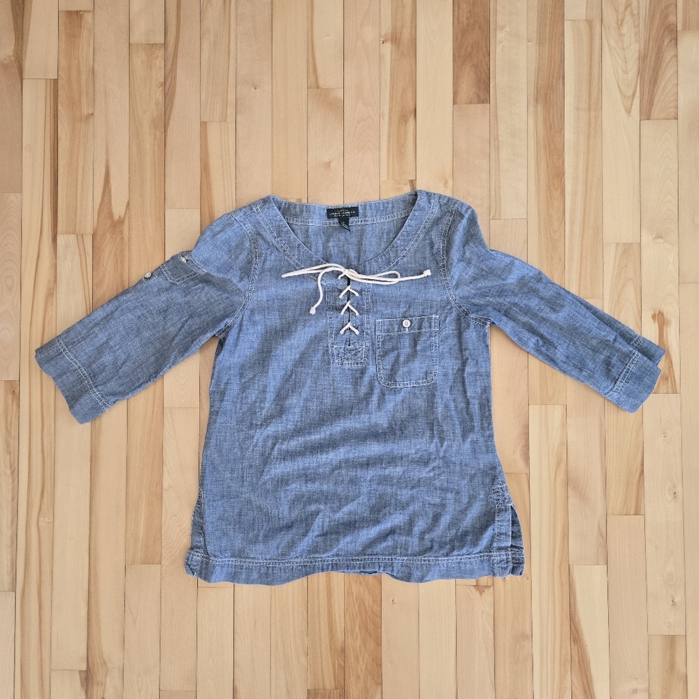 LRL Lauren Jeans Co Lace-Up Blouse Size Small